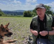German shepherd sitting next to his owner