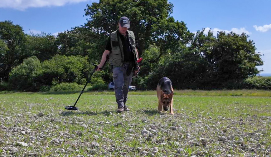 Metal detecting with a dog